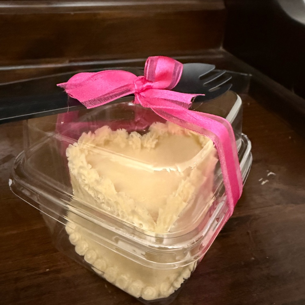 Heart-Shaped Cream fake cake with Pink Ribbon